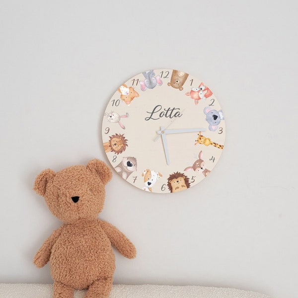 Kindergeschenke, Kinder Wanduhr Holz, Wanduhr ohne Tickgeräusche, Geschenk Schulanfang, Taufe, Kinderzimmer Deko