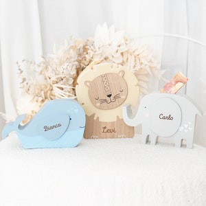 Spardose Kind, Spardose personalisiert, Spardose Tier, Kindergeschenke, Ostern Kind, Spardose Wal, Spardose Löwe, Spardose Elefant zdjęcie 1