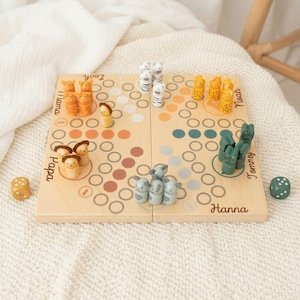 Ludo personalisiert, Holzspielzeug, Brettspiele aus Holz, Geschenkidee Familie, Gesellschaftsspiel Kinder, Brettspiel personalisiert