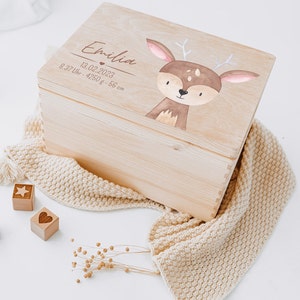 Erinnerungskiste Baby Löwe, Erinnerungskiste, Erinnerungskiste Kinder, Babygeschenke, Holzkiste personalisiert, Baby Erinnerungsbox Reh