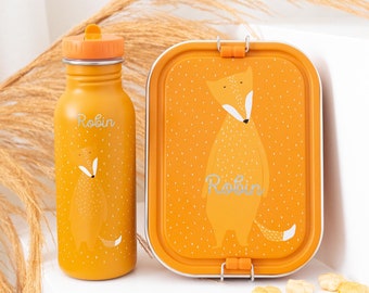 Kindergartenset Fuchs mit Namen, Trixie Trinkflasche und Brotdose, Brotdose Trixie, Trinkflasche personalisiert, Trixie Trinkflasche
