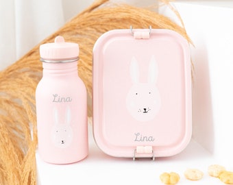 Kindergartenstarterset mit Namen, Trixie Trinkflasche und Brotdose, Brotdose Edelstahl, Trinkflasche personalisiert, Trixie Trinkflasche