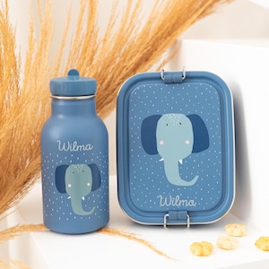 Kindergartenset mit Namen, Trinkflasche und Brotdose, Brotdose Edelstahl, Trinkflasche personalisiert, Trixie Flasche