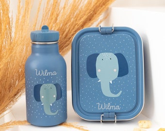 Kindergartenset mit Namen, Trinkflasche und Brotdose, Brotdose Edelstahl, Trinkflasche personalisiert, Trixie Flasche