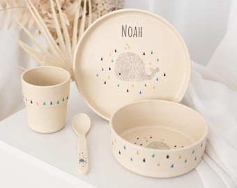 Kindergeschirr, Geschirr Set Wal personalisiert, Geschirr Set, Kinder Geschirr personalisiert, Baby Junge, Baby Geschenk, Junge Geschenk