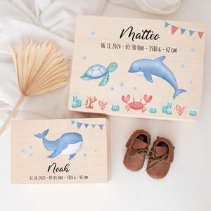 Erinnerungskiste Baby, Erinnerungskiste, Erinnerungsbox, Baby, Holzkiste Baby, Geburt, Baby Box, Wunderwunsch, Kiste Meerestiere
