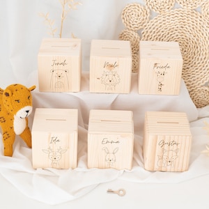 Holz Spardose, Spardose personalisiert, Spardose Kind, Taufe Geschenk, Spardose Gravur, Personalisiertes Sparschwein, Taufe, Geburt