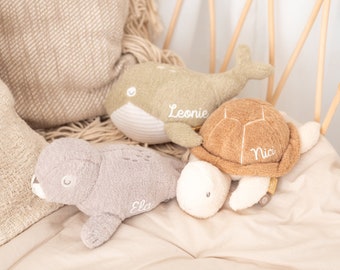 Stofftier Baby, Stofftier Geburt, Schildkröte Stofftier, Wal, Robbe, Babygeschenk, Kuscheltier personalisiert, Meerestiere