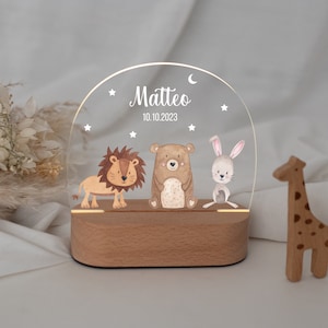 Kindernachtlicht, Nachtlicht, Nachtlicht personalisiert Akku, Babygeschenk, Nachtlampe Baby, Kinderlicht dimmbar, Geburt Tiere Sternenhimmel