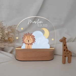 Kinder Nachtlicht, Nachtlicht, Nachtlicht personalisiert Akku, Babygeschenk, Nachtlampe Baby, Kinderlicht Baby, Geburt Löwe Wolke