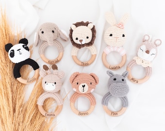 Rassel personalisiert, Greifling, Rassel Baby, Babygeschenke, Geburt, Baby, Neugeborenen Geschenk, Beißring, Montessori, Wunderwunsch