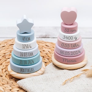 Babygeschenk, Spielzeug Baby personalisiert, Geschenk Geburt, Stapelturm personalisiert, Personalisierte Geschenke Baby, Taufe Geschenk