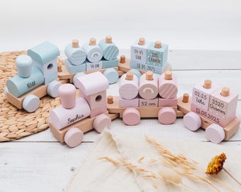 Holzzug personalisiert, personalised baby gifts, Geschenk Geburt, Personalisierter Zug, Babygeschenk, Holzeisenbahn, Taufgeschenk