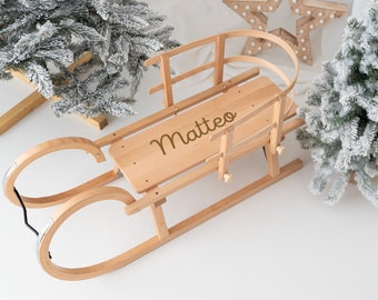 Slitta, slitta in legno, slitta in legno per bambini, slitta per bambini, slitta con schienale, slitta personalizzata, regalo di Natale