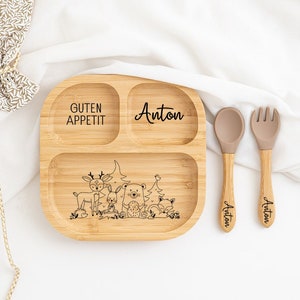Bamboo plate baby, baby gift birth, baby plate personalized, children's cutlery, baptism, children's tableware personalized, birth