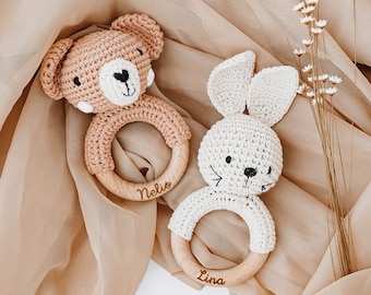 Babygeschenk Geburt, Rassel Baby, Zwillinge Geschenk Geburt, Greifling, Greifling Bär, Geburt Geschenk, Greifling Hase
