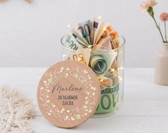 Jugendweihe, Jugendweihe Geldgeschenk, Geschenkidee Jugendweihe, Jugendweihe Mädchen, Vorratsglas Jugendweihe, Jugendweihe Geschenk Glas