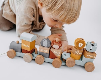 Tren, regalo nacimiento niño, tren cumpleaños, tren nacimiento, tren de madera personalizado, bautismo, tren Trixie