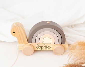 Baptism gift girl, pull-along toy personalized, gift birth girl, snail pull-along toy, pull-along toy, wooden toy baby