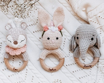 Baby gift, Rassel Baby, Rassel Elefant, Rassel, Babyrassel, Geburt Geschenk Junge, Beißring zur Geburt, Greifling personalisiert