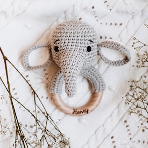 Baby gift birth, baby rattle, baby rattle, elephant rattle, baby rattle, communion gift, elephant teether Elefant