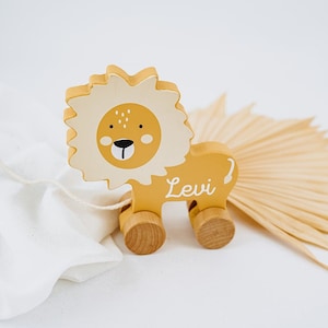 Nachziehtier, Babygeschenk Geburt, Löwe, Babyspielzeug, Geschenk Geburt Junge, Taufgeschenk Junge, Nachziehspielzeug, Erster Geburtstag