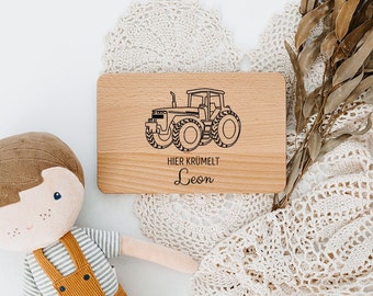 Frühstücksbrett Traktor, Frühstücksbrett personalisiert, Brettchen Bagger, Geschenke Kinder, Frühstücksbrett personalisiert Einschulung