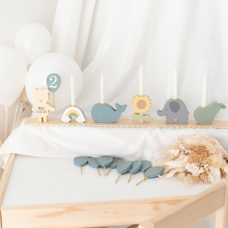 Geburtstagsdekoration Zahlen, Geburtstagsparty Tischdeko, 1. Geburtstag, Geburtstagszug mit Kerzen, Erster Geburtstag, Kindergeburtstag Bär - mit Kerzen