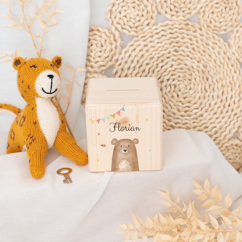 Spardose, Spardose Kind, Spardose personalisiert, Spardose Holz, Kids and Baby, Babygeschenke, Spardose Baby, Taufe Bär