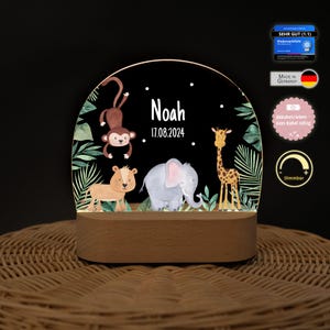 Nachtlicht Dschungel, Babygeschenk, Nachtlicht personalisiert Junge, Nachtlicht dimmbar, Geschenk Geburt, Nachtlicht Safari, Nachtlampe