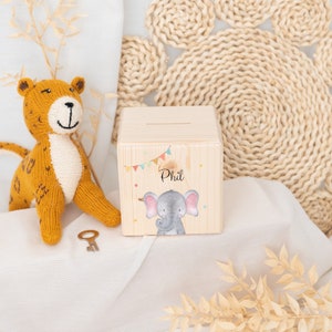 Spardose, Spardose Kind, Spardose personalisiert, Spardose Holz, Kids and Baby, Babygeschenke, Spardose Baby, Taufe Elefant