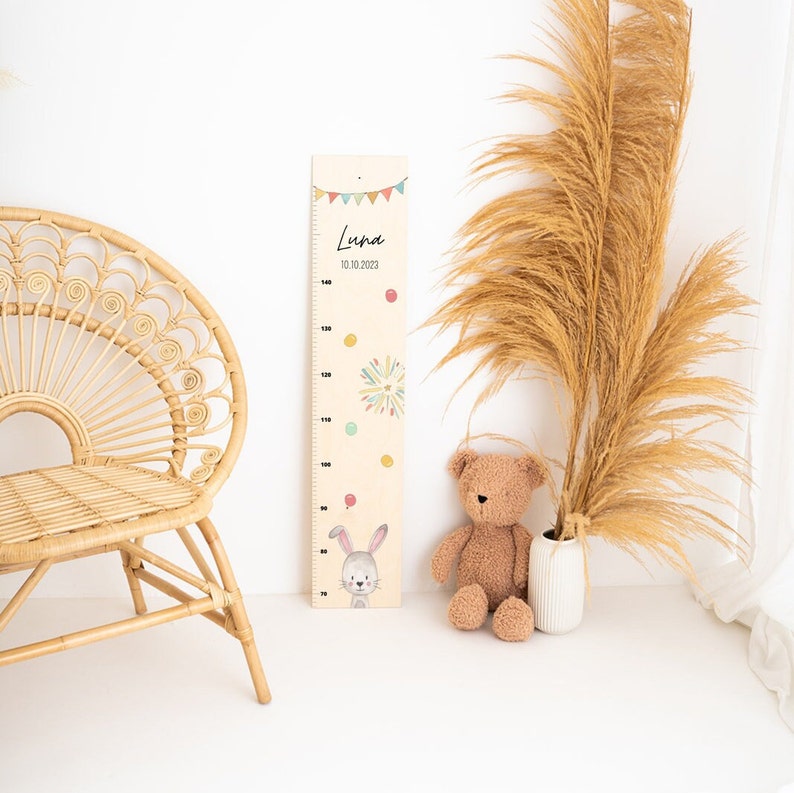 Vara de medir infantil, vara de medir de madera, regalo bebe nacimiento, vara de medir personalizada, vara de medir animales, habitación infantil, bebe, bautizo Hase