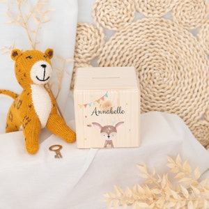 Spardose, Spardose Kind, Spardose personalisiert, Spardose Holz, Kids and Baby, Babygeschenke, Spardose Baby, Taufe Reh