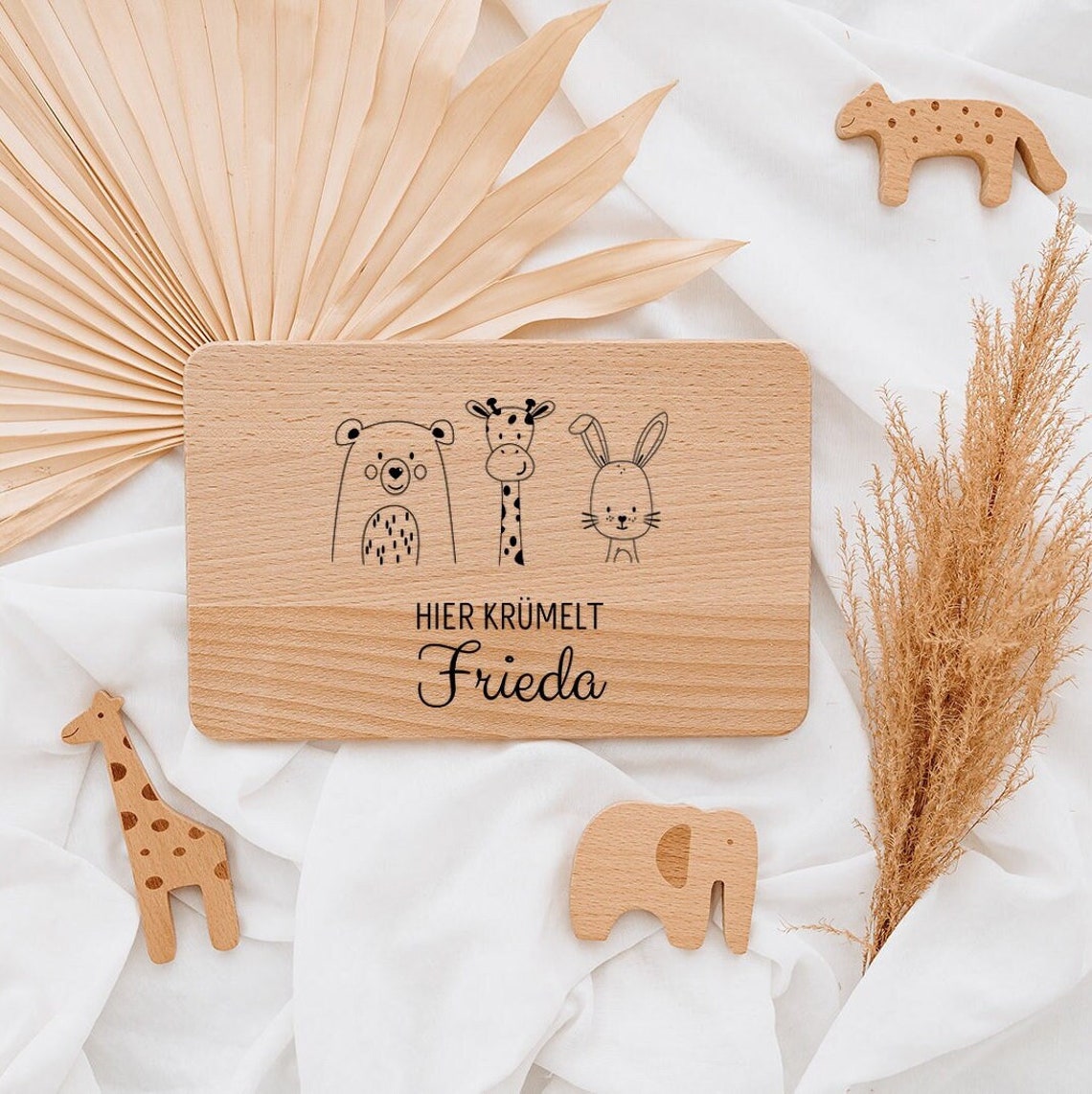 Personalisiertes Brotzeit Brettchen - Tier Motive Aus Buchenholz