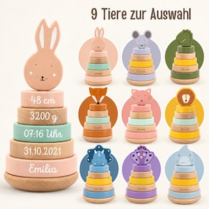 Stapelturm personalisiert, Babygeschenk Geburt, Stapelturm, Geschenk zur Geburt, Baby, Geburtsgeschenk, Stapelturm Baby, Steckspiel