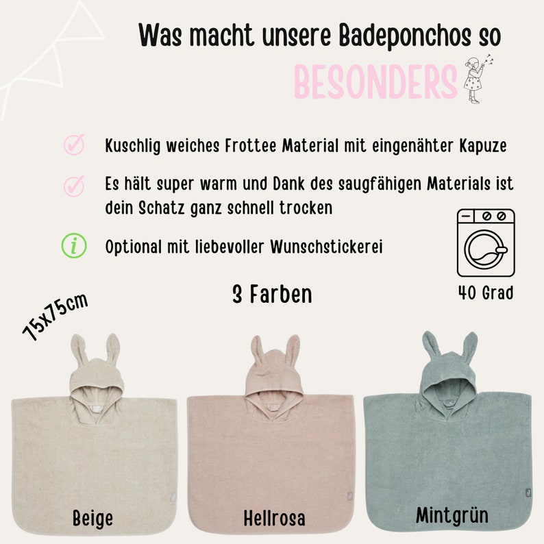 Badeponcho Kinder, Badeponcho Baby, Badetuch Baby, Kapuzenhandtuch mit Name, Baby Handtuch, Baby Bademantel, Kapuzenhandtuch Bild 8