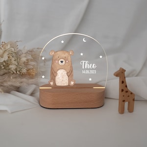 Kindernachtlicht, Nachtlicht, Nachtlicht personalisiert Akku, Babygeschenk, Nachtlampe Baby, Kinderlicht dimmbar, Geburt Bär Sternenhimmel