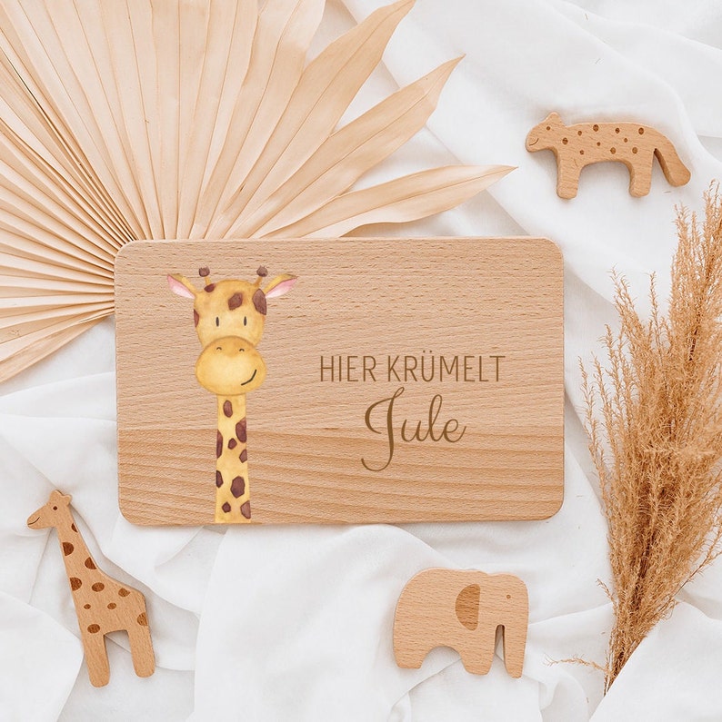 Frühstücksbrett personalisiert, Brettchen personalisiert, Geschenk Geburt, Wunderwunsch, Taufe, Kinder, Holzbrett personalisiert Giraffe