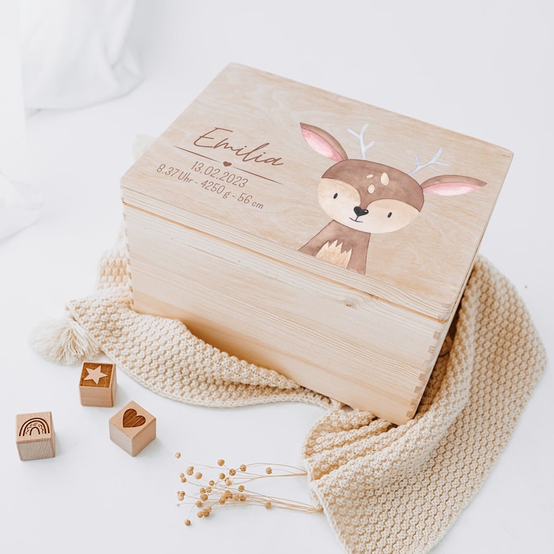 Erinnerungskiste Baby Löwe, Erinnerungskiste, Erinnerungskiste Kinder, Babygeschenke, Holzkiste personalisiert, Baby Erinnerungsbox Bild 5