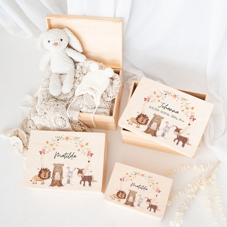 Erinnerungskiste, Erinnerungsbox Baby, Erinnerungskiste personalisiert, Babygeschenk Geburt, Holzkiste personalisiert, Taufe Bild 4