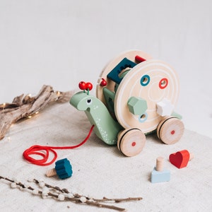 Pull-along toy, baby gifts, baby toys, toys 1 year, baptism, Montessori toys, wooden toys, 1st birthday, Easter image 4