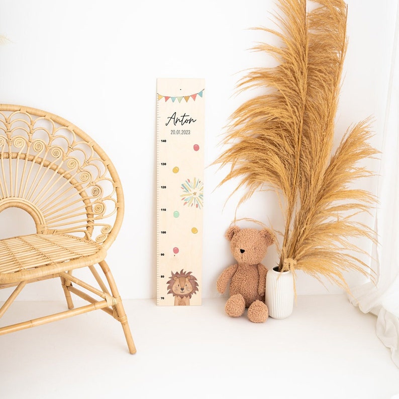 Messlatte Kinder, Messlatte Holz, Babygeschenk Geburt, Messlatte personalisiert, Messlatte Tier, Kinderzimmer, Baby, Taufe Löwe