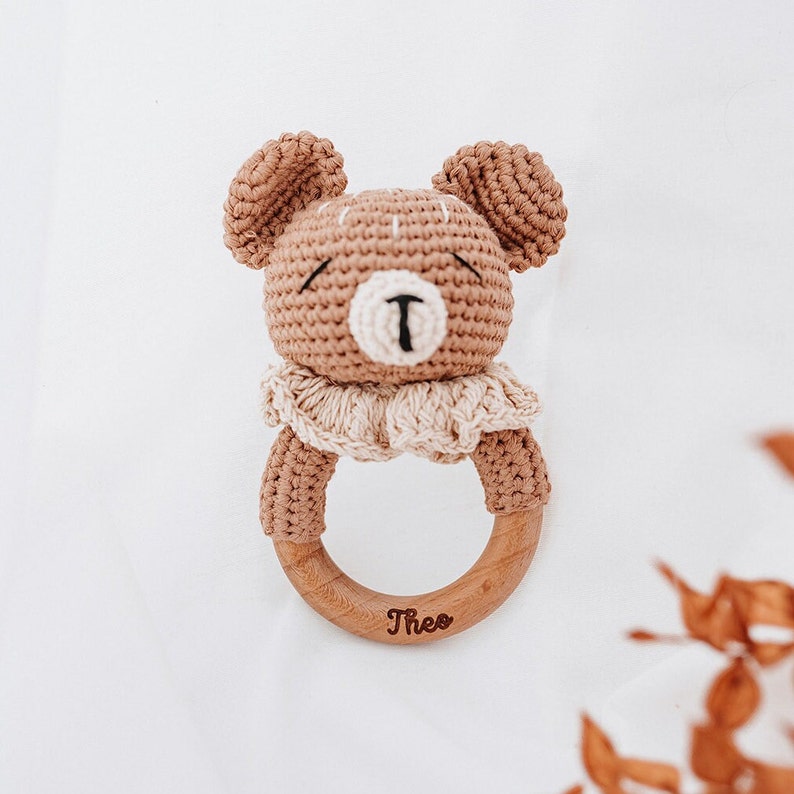 Babygeschenke, Babyrassel, Rassel Baby, Beißring personalisiert, Geschenk Geburt, Rassel personalisiert, Baby, Taufe Geschenk Bär