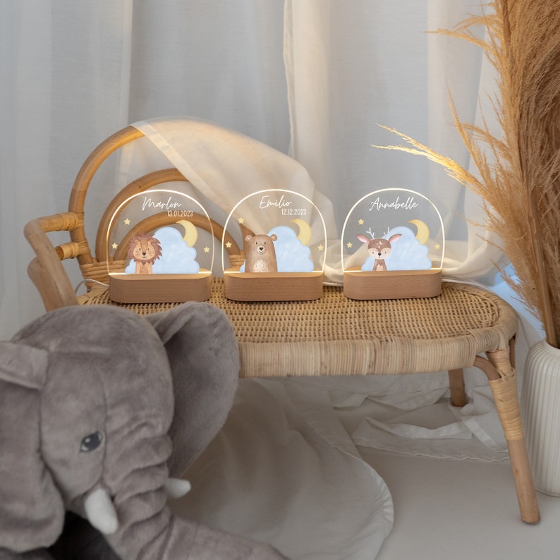 Kinder Nachtlicht, Nachtlicht, Nachtlicht personalisiert Akku, Babygeschenk, Nachtlampe Baby, Kinderlicht Baby, Geburt Bild 5