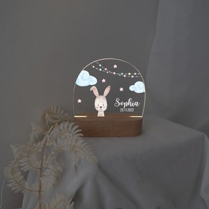 Nachtlicht personalisiert, Nachtlicht Baby, Babygeschenk Geburt, Baby Nachtlicht, Geschenk Baby, Geschenk Geburt Junge Hase Wolken