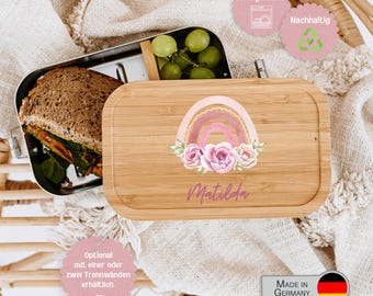 Brotdose Mädchen, Schulanfang Geschenk Mädchen, Kindergarten Brotdose, Brotdose personalisiert Edelstahl, Brotdose Regenbogen