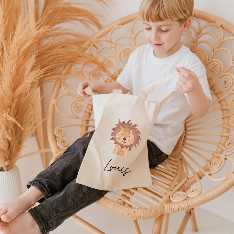 Kindergarten, personalized bags, spare clothes, children's jute bags, children's gym bags, sports bags, children's fabric bags, fabric bags Löwe