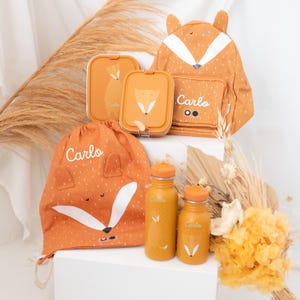 Kindergartenset Brotdose, Rucksack Kita, Rucksack Fuchs, Edelstahl Brotdose, Trinkflasche personalisiert, Turnbeutel, Geschenk Kinder