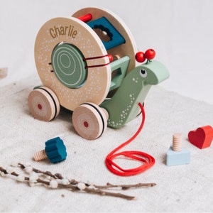 Pull-along toy, baby gifts, baby toys, toys 1 year, baptism, Montessori toys, wooden toys, 1st birthday, Easter image 1