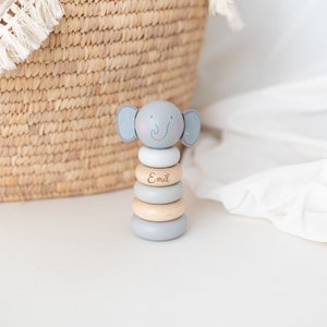 Stacking tower personalized, baby gifts, baby toys, baby and toddler toys, birth gift baby, Easter baby Elefant